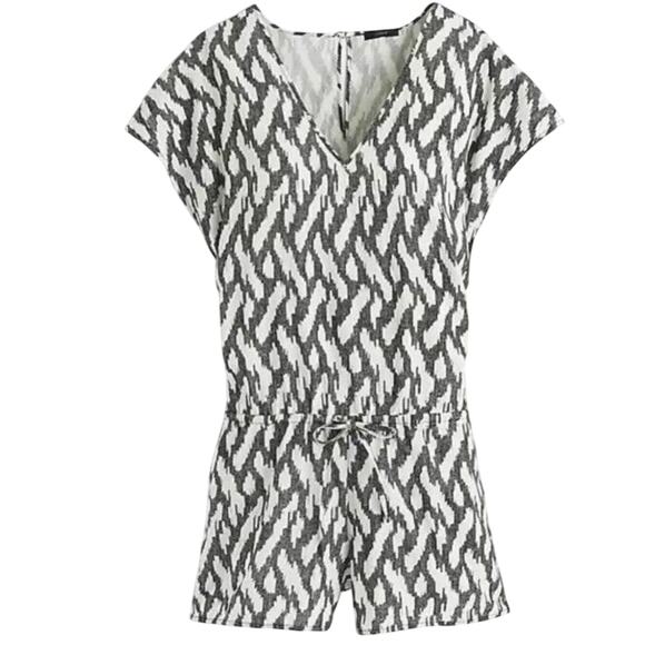 J. Crew Tie Waist Linen Blend Ikat Print Lightweight V-neck Romper Size XL - Picture 4 of 16